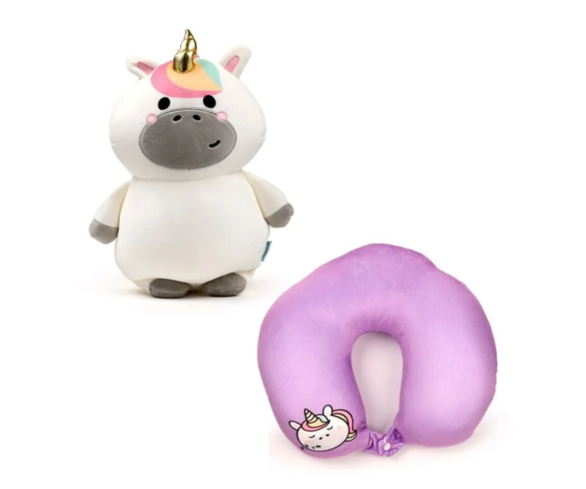 Almohada de Viaje y Peluche 2 en 1 Swapseazzz Unicornio Adoracorns