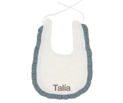 Babero Algodón Volante Rainbow Dots Azul Personalizable