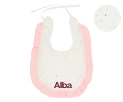 Babero Algodón Volante Rainbow Dots Rosa Personalizable