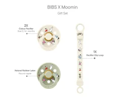 Bibs x Moomin Set de Regalo Chupetes con Clip Ivory/Sage