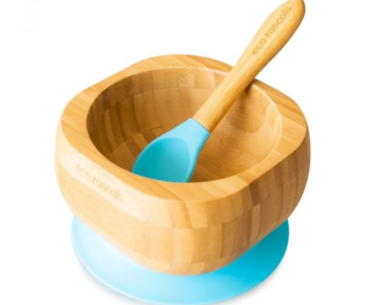 Bol Bambú Azul Eco con Cuchara