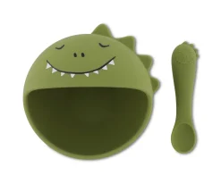 Bol con Ventosa y Cuchara de Silicona Mr. Dino