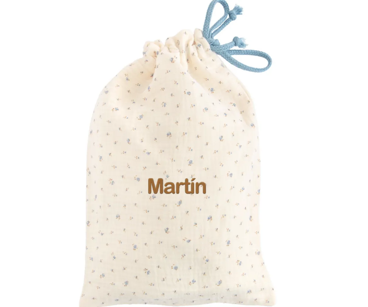 Bolsa Merienda Flor Azul Personalizable