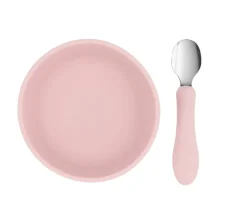Bol Silicona + Cuchara Acero Light Pink