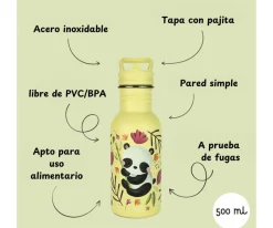 Botella Acero con Pajita Panda 500ml