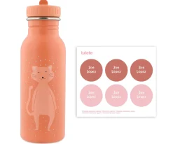 Botella Acero Trixie Mrs.Cat 500ml + 6 Pegatinas Redondas Rose Regalo