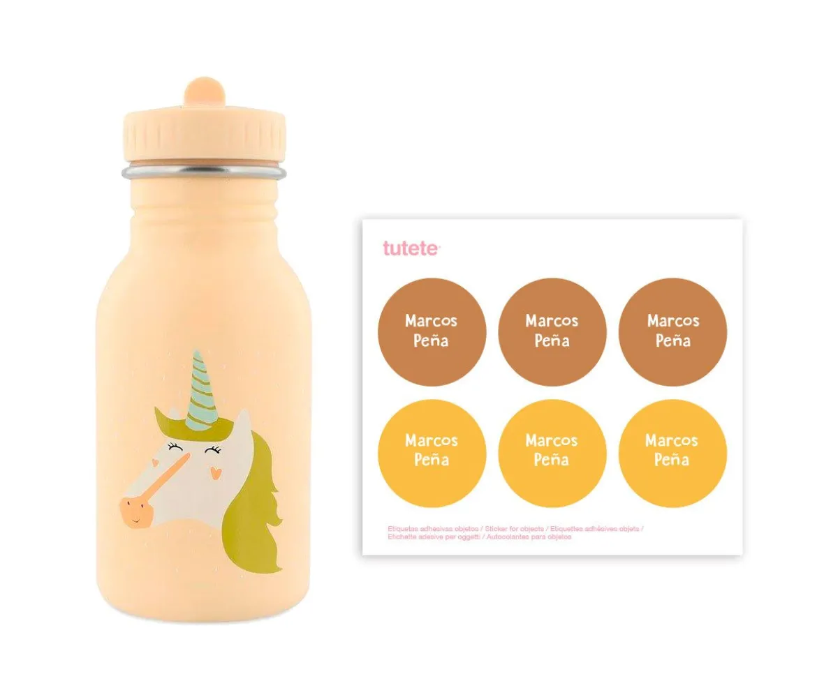 Botella Acero Trixie Mrs.Unicorn 350ml + 6 Pegatinas Redondas Yellow Regalo