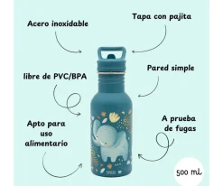 Botella de Acero con Pajita Elefante 500ml