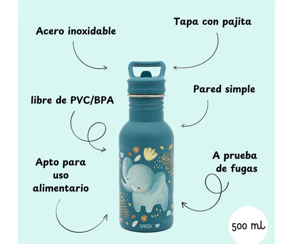 Botella de Acero con Pajita Elefante 500ml