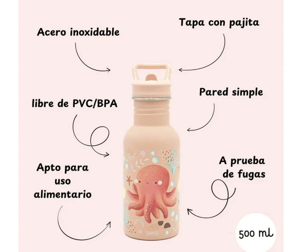 Botella de Acero con Pajita Pulpo 500ml