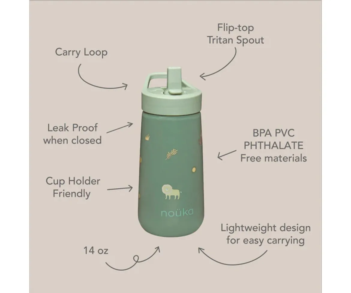 Botella de Plástico Flip-Top con Pajita 400ml Dino