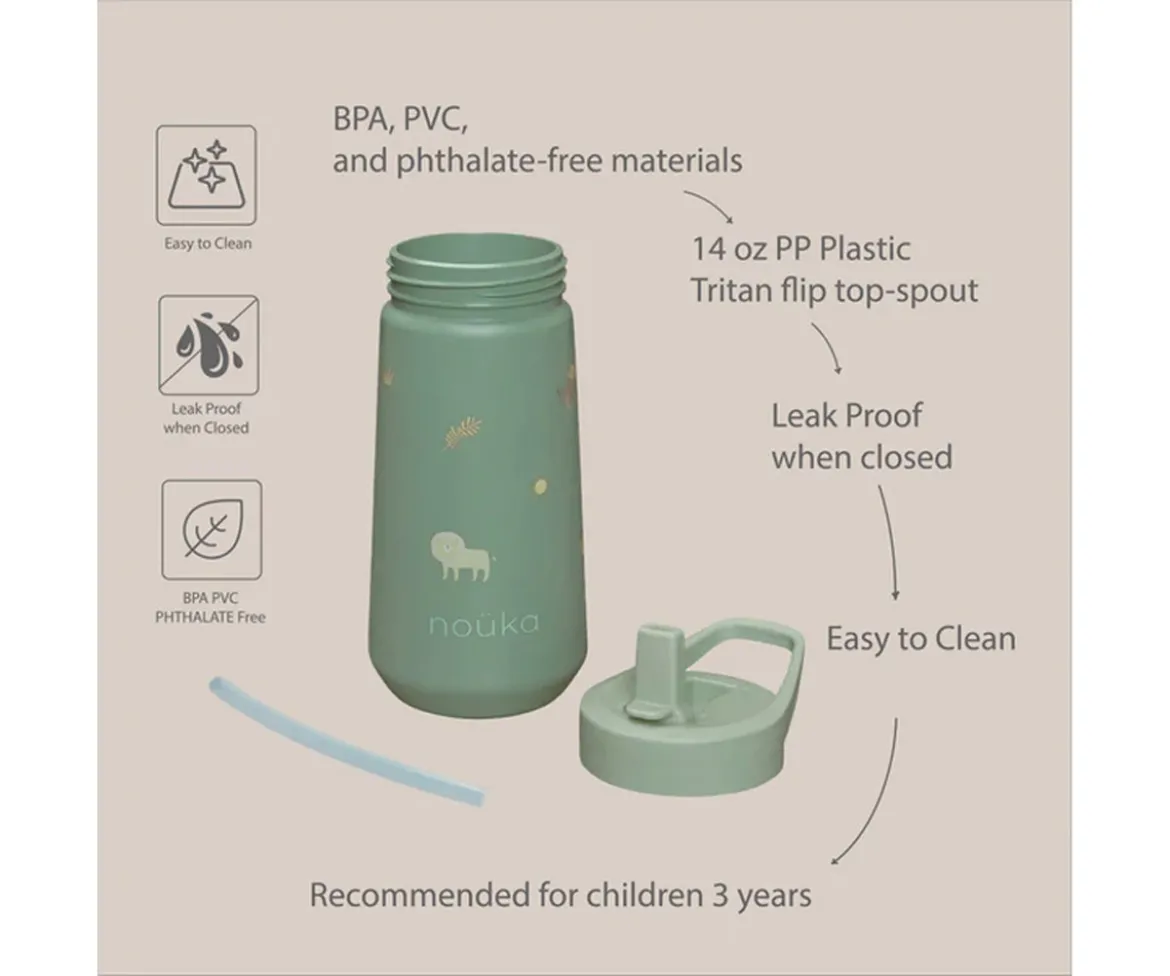 Botella de Plástico Flip-Top con Pajita 400ml Safari