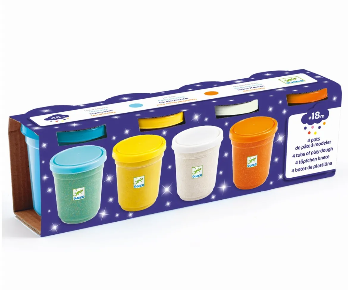 4 Botes de Plastilina con Purpurina