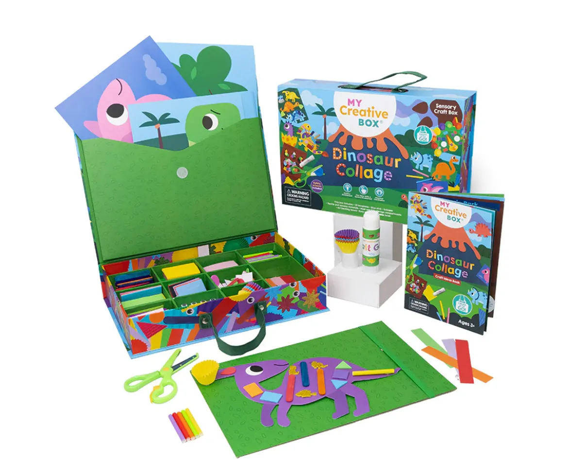 Caja de Actividades Sensoriales con Collage Dinosaur