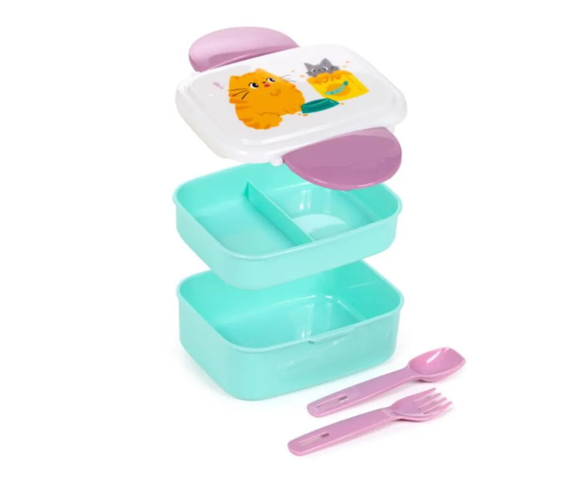 Caja de Almuerzo Bento con Cubiertos Gatos Beans & Co