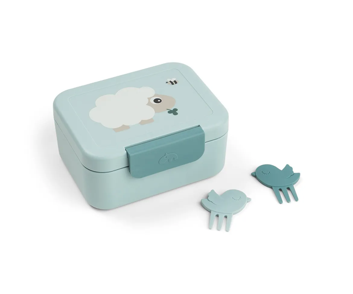 Caja de Almuerzo Pequeña + 2 Mini Tenedeores Tiny Farm Azul