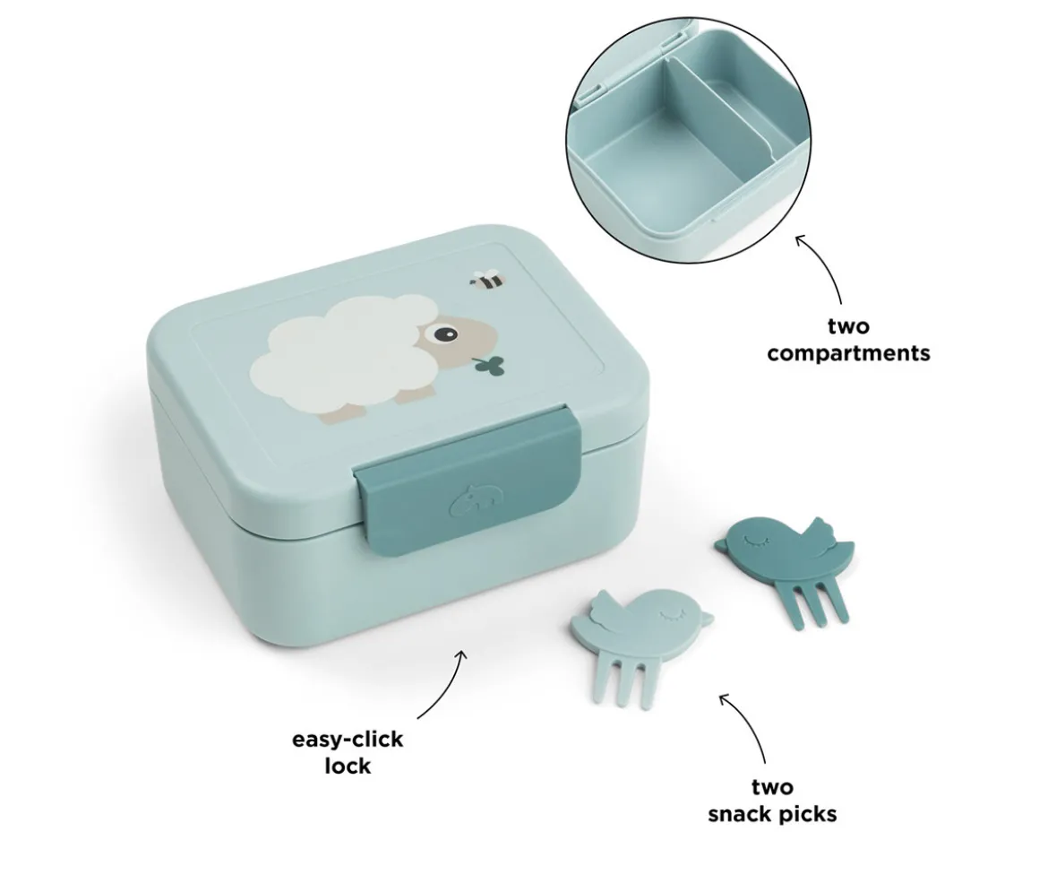 Caja de Almuerzo Pequeña + 2 Mini Tenedeores Tiny Farm Azul
