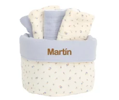 Cesta con Secababitas Flor Azul Personalizable