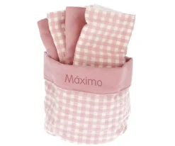 Cesta con Secababitas Vichy Rosa Personalizable