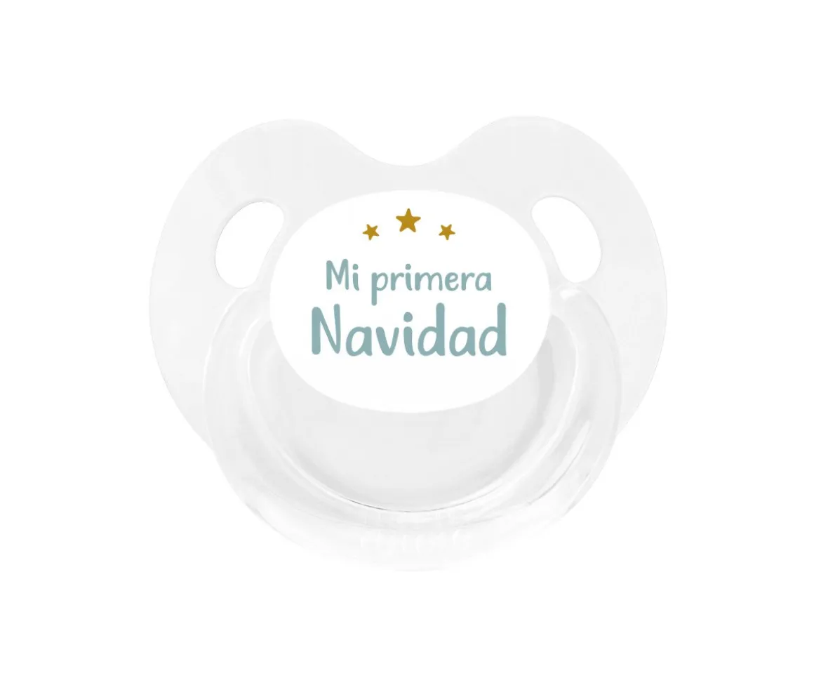 Chupete Retro Blanco Mi Primera Navidad Verde