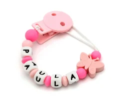 Chupetero Silicona Personalizado Mariposa Fucsia