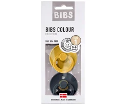 2 Chupetes BIBS Colour Round Mustard/Dark Denim