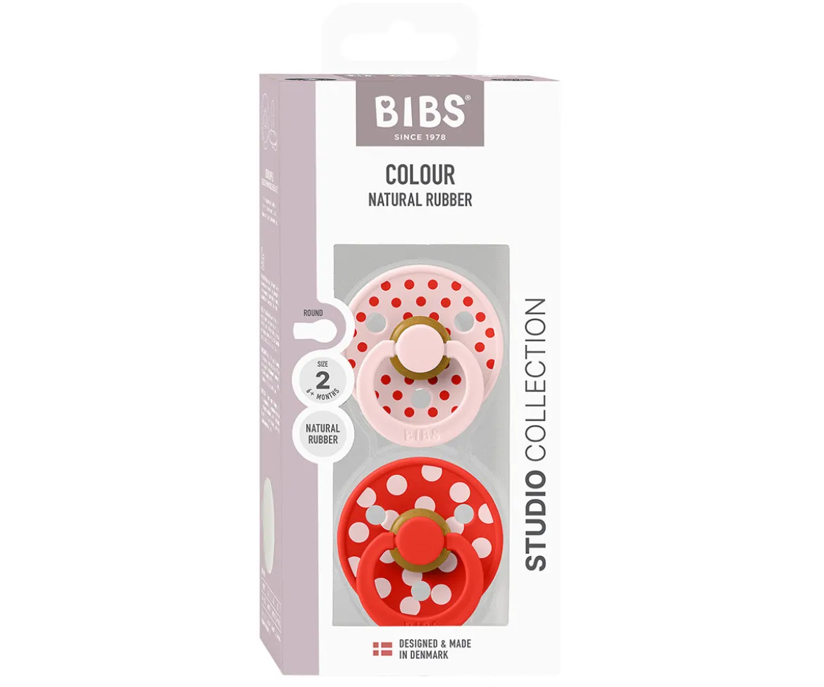 2 Chupetes BIBS Colour Round Polka Blossom/Candy Apple