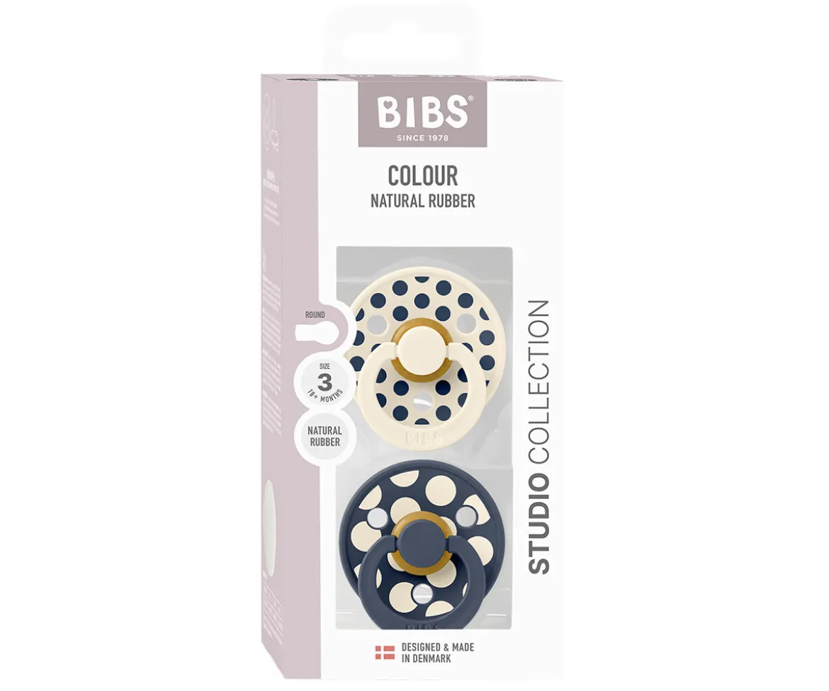 2 Chupetes BIBS Colour Round Polka Ivory/Deep Space