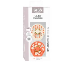 2 Chupetes BIBS Colour Round Polka Ivory/Tango
