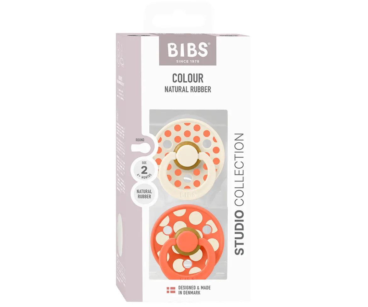 2 Chupetes BIBS Colour Round Polka Ivory/Tango