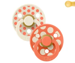 2 Chupetes BIBS Colour Round Polka Ivory/Tango