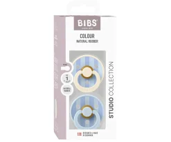 2 Chupetes BIBS Studio Colour Round Block Baby Blue Dusty Blue Mix