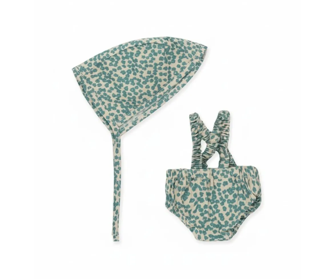 Conjunto de Pelele y Gorro para Muñecos Flores Verdes
