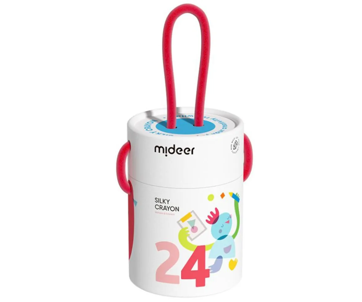 Cubo de 24 Crayones Silky Secado Rápido, Suaves y Lavables