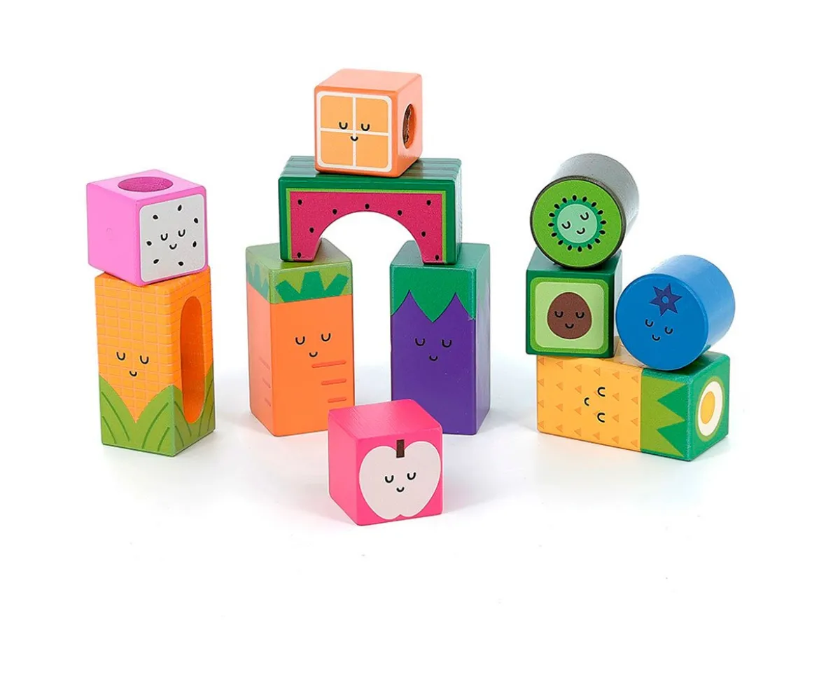 Cubos Sonoros de Madera Frutas y Verduras
