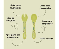 Cuchara y Tenedor de Silicona Dinosaurio