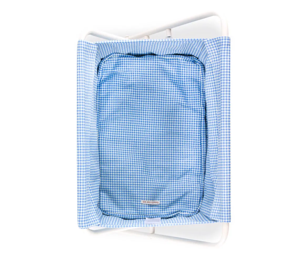 Cuna de Tela y Metal para Muñecos Vichy Azul