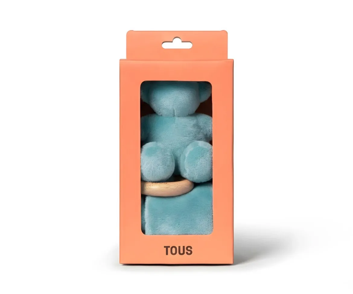 Doudou TOUS Baby con Anilla de Madera Personalizable Celeste