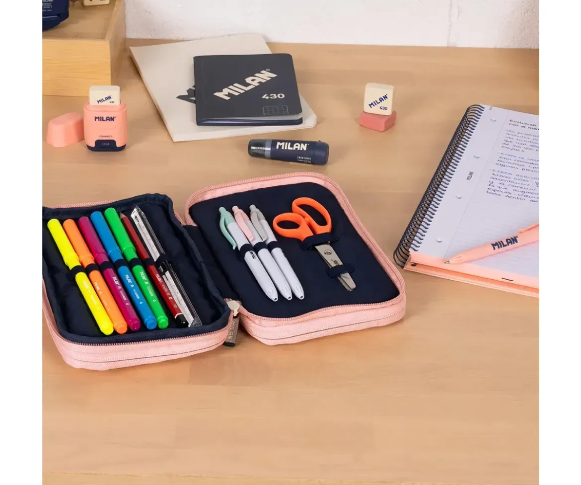 Estuche Plumier 3 Pisos con Material Escolar Rosa MILAN 430 since 1918