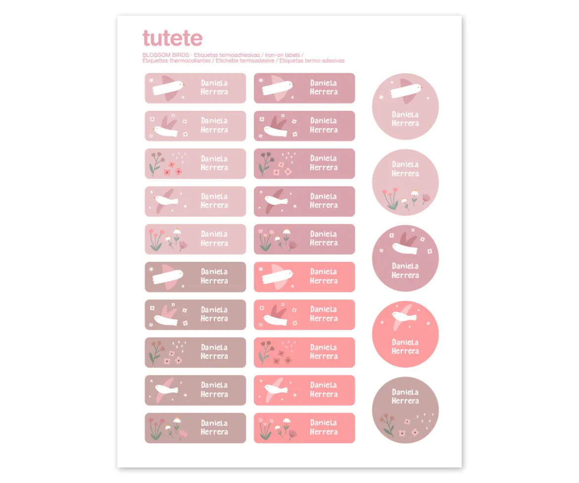 25 Etiquetas para Ropa Blossom Birds