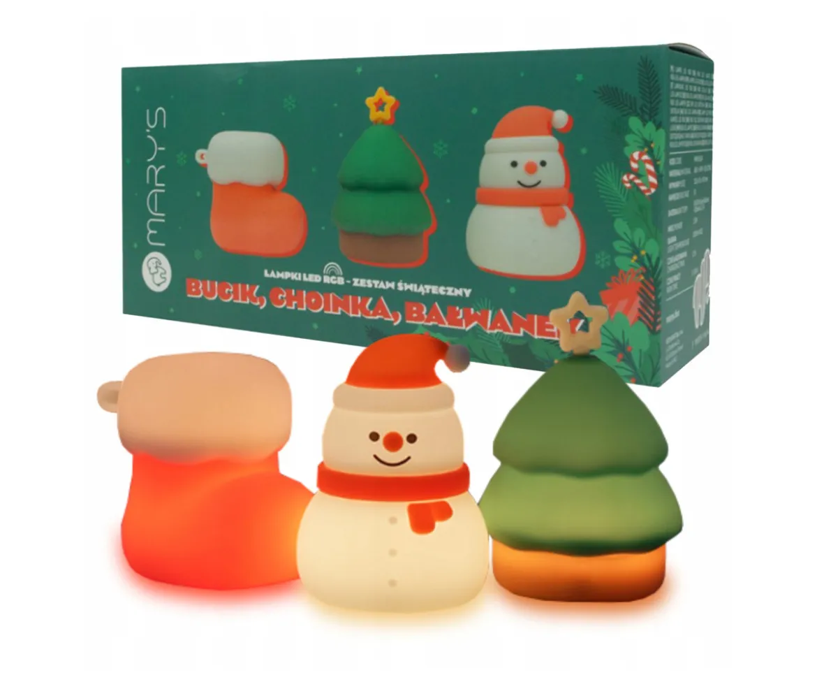 3 Luces Nocturnas LED Navideñas Bota, Árbol, Muñeco de Nieve
