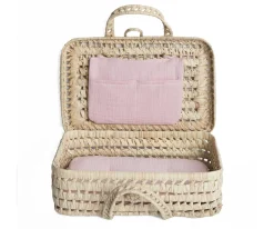 Maleta Mimbre para Muñecas Rosa