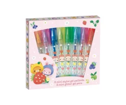 8 Mini Bolígrafos de Gel con Purpurina Fruits Kawaii