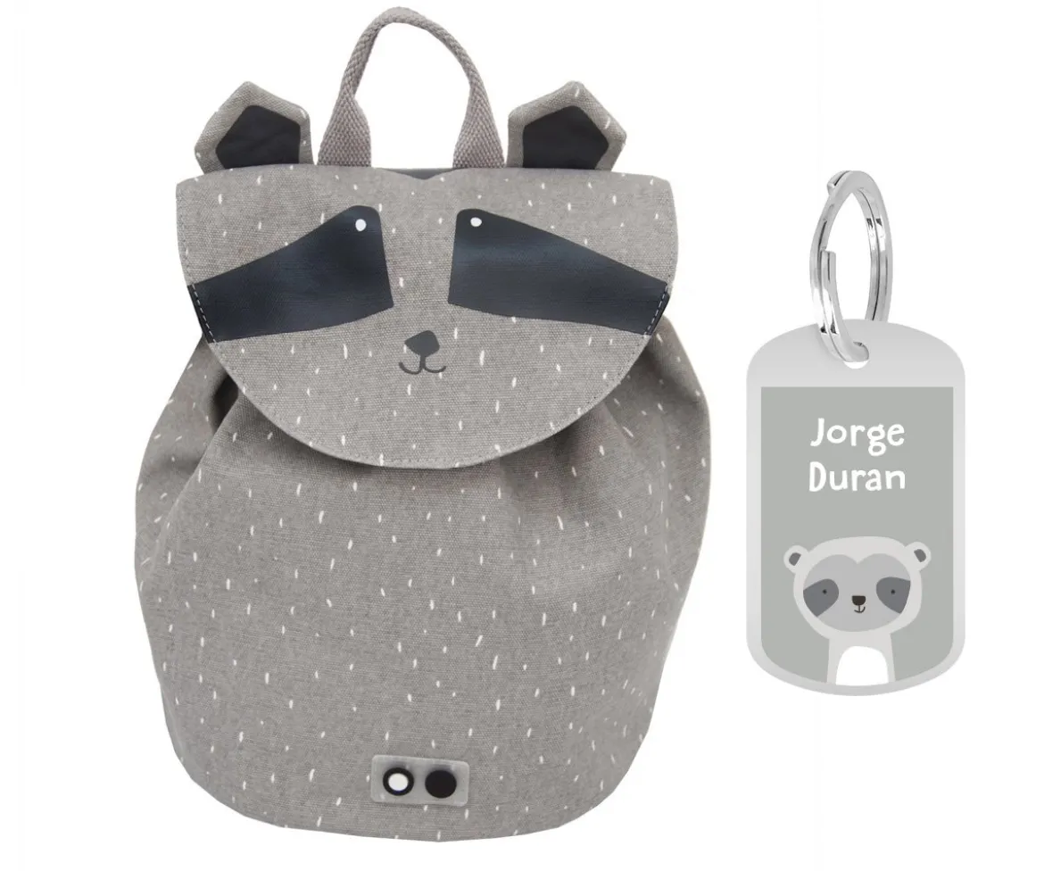 Mini Mochila Mr. Racoon con Llavero Personalizado
