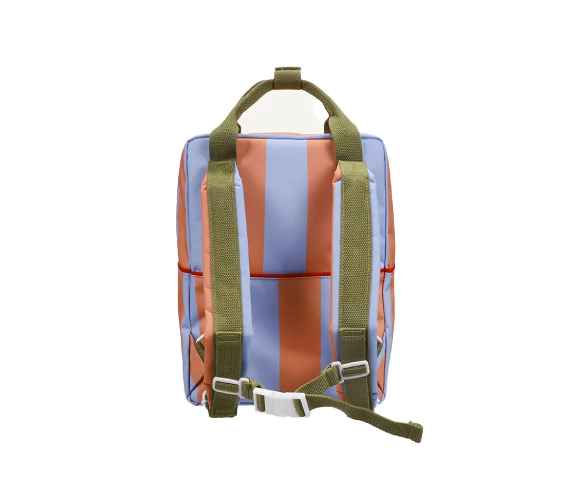 Mochila Escolar Mediana Personalizable Stripes Cloud Blue + Maple Whirl