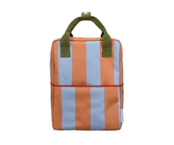 Mochila Escolar Mediana Personalizable Stripes Cloud Blue + Maple Whirl