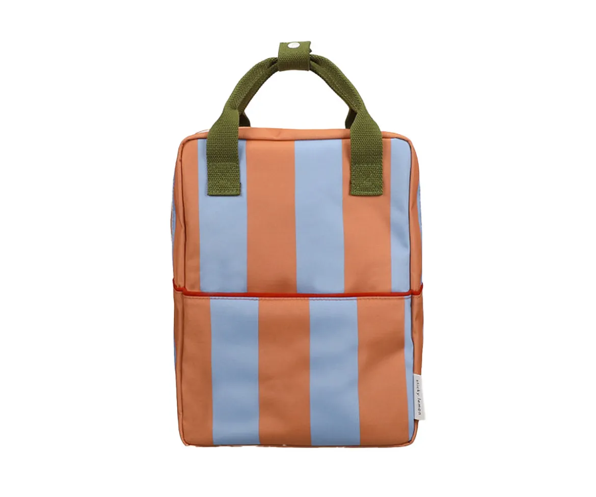 Mochila Escolar Mediana Personalizable Stripes Cloud Blue + Maple Whirl