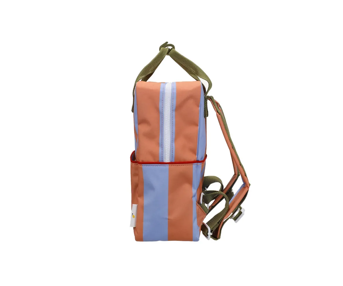 Mochila Escolar Mediana Personalizable Stripes Cloud Blue + Maple Whirl