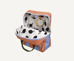 Mochila Escolar Mediana Personalizable Stripes Cloud Blue + Maple Whirl