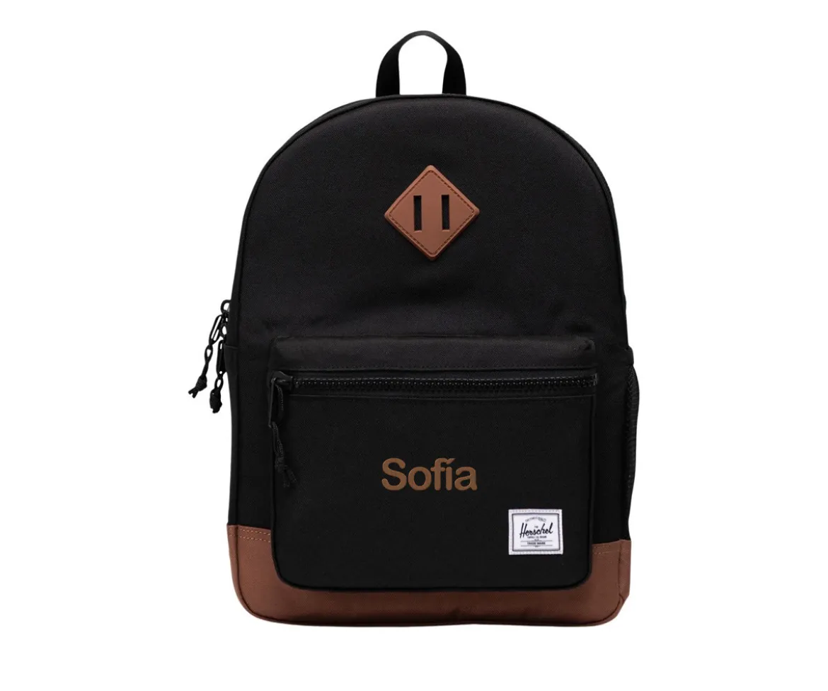 Mochila Herschel New Heritage Kids Personalizable Black Saddle Brown